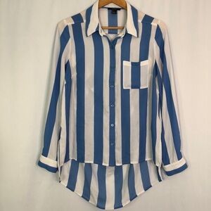 Forever 21 Tops Blue White Striped Open Back Blouse Oversized Size Large